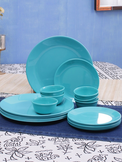 

Servewell Set Of 18 Green Solid Glossy Dishwasher Safe Dinner Set