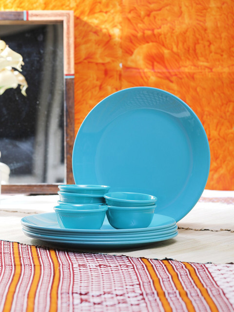 

Servewell Sea Green & 12 Pieces Melamine Glossy Dinner Set