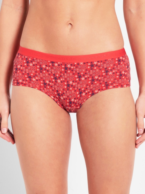 

Jockey Women Red Printed Mid-Rise Pure Cotton Hipster Brief UL53