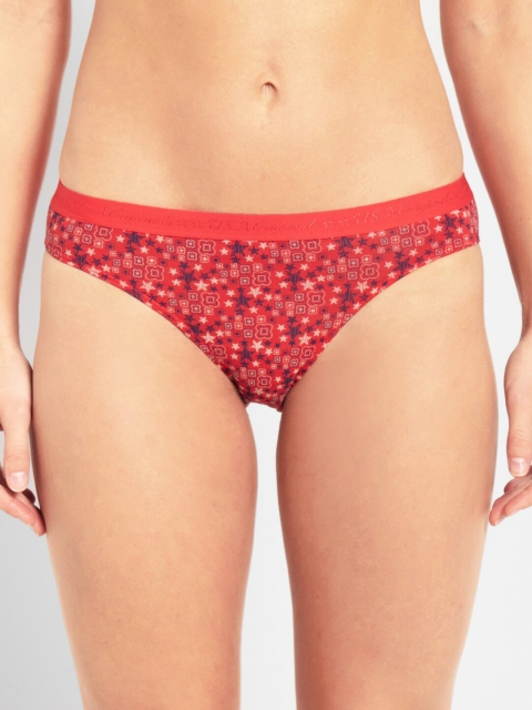 

Jockey Women Red Floral Printed Low-Waist Bikini Briefs