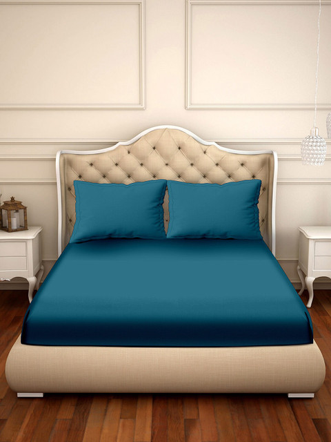 

BELLA CASA Teal Blue Solid 400 TC Pure Cotton King Size Bedsheet With 2 Pillow Covers