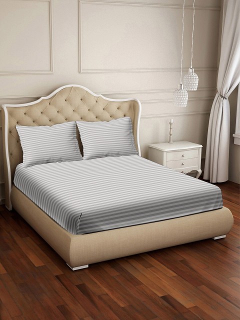 

BELLA CASA Grey Striped 210 TC King Bedsheet with 2 Pillow Covers