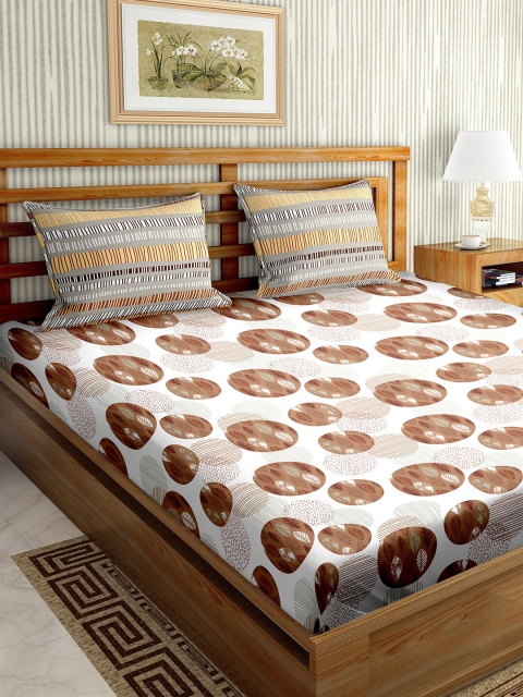 

BELLA CASA Brown Pritned 180 TC Cotton King Size Bedsheet With 2 Pillow Covers