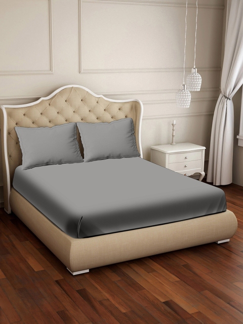 

BELLA CASA Grey 400 TC Solid Cotton King Bedsheet with 2 Pillow Covers