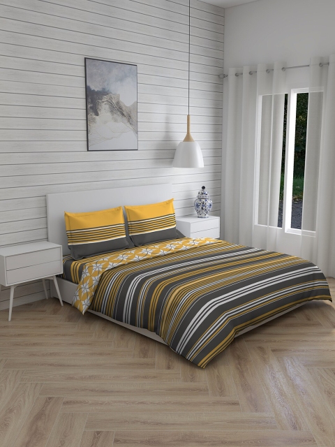 

Layers Yellow & Grey Striped Double Queen Pure Cotton Bedding Set