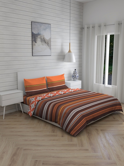 

Layers Orange Striped Double Queen Bedsheet with 2 Pillow Covers & 1 Comforter