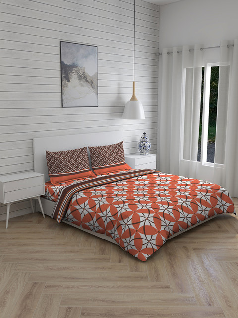 

Layers Orange & White Striped Double Queen Bedsheet with 2 Pillow Covers & 1 Comforter