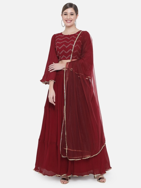 

DIVASTRI Maroon Embroidered Ready to Wear Lehenga & Unstitched Blouse With Dupatta