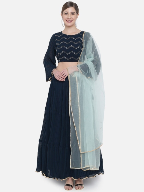 

DIVASTRI Navy Blue Embroidered Ready to Wear Lehenga & Unstitched Blouse & Dupatta