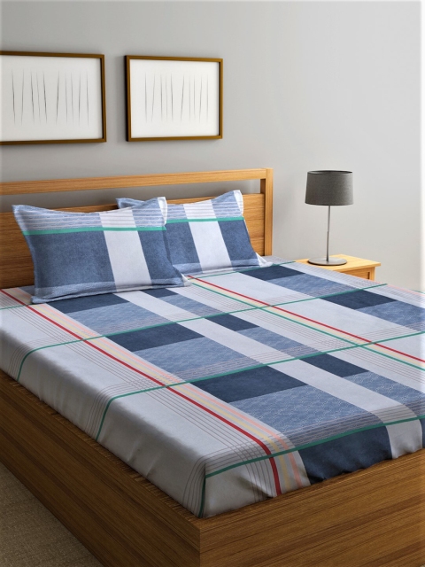 

Home Sizzler Blue & Green Geometric 210 TC King Bedsheet with 2 Pillow Covers