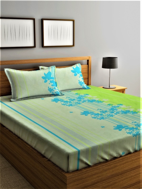 

Home Sizzler Lime Green 210 TC Floral Print Cotton King Bedsheet With 2 Pillow Covers