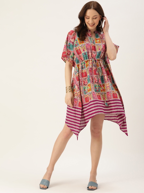 

COUPER & COLL Women Purple & Red Ethnic Motifs Printed Kaftan Dress