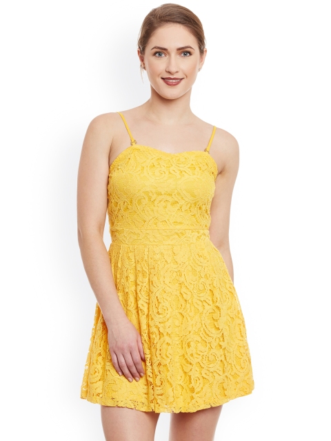 

Kazo Women Yellow Lace Fit & Flare Dress