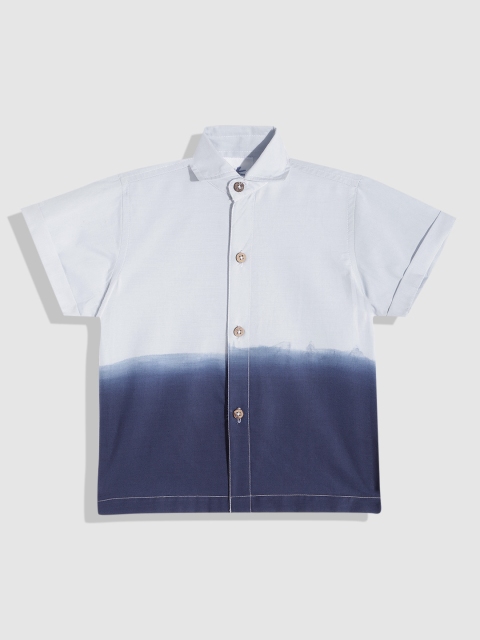 

YK Boys Navy Blue & White Ombre Casual Shirt