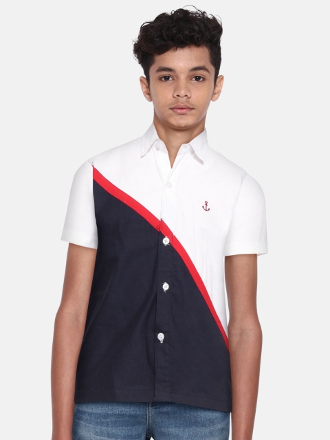 

YK Boys Navy Blue & White Colourblocked Casual Shirt