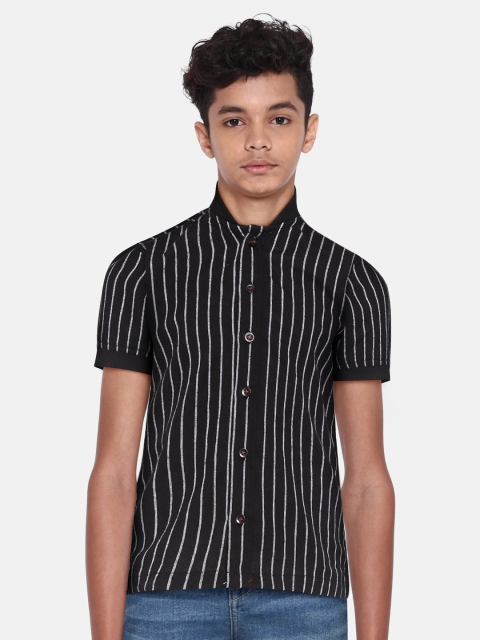 

YK Boys Black & White Striped Casual Shirt