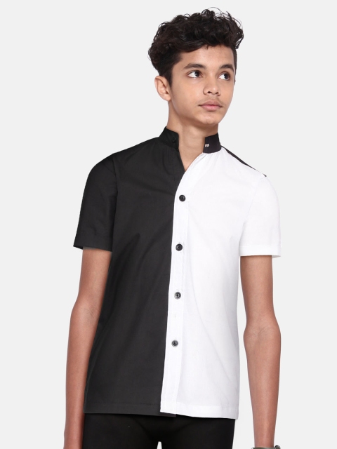 

YK Boys Black & White Colourblocked Casual Shirt