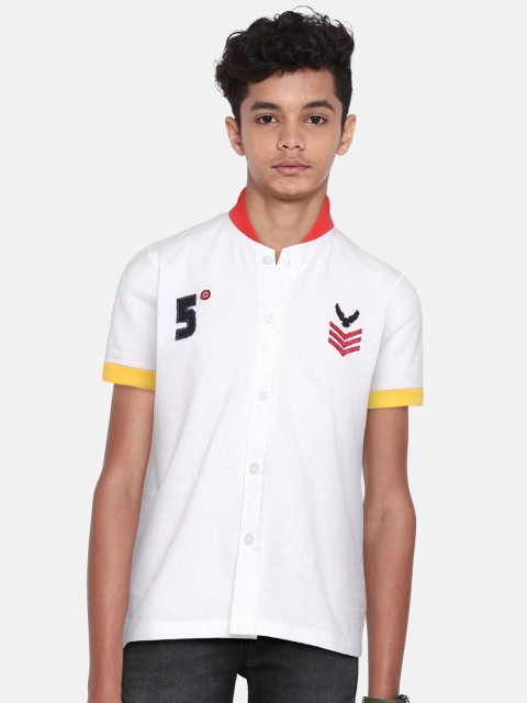 

YK Boys White Solid Applique Casual Shirt