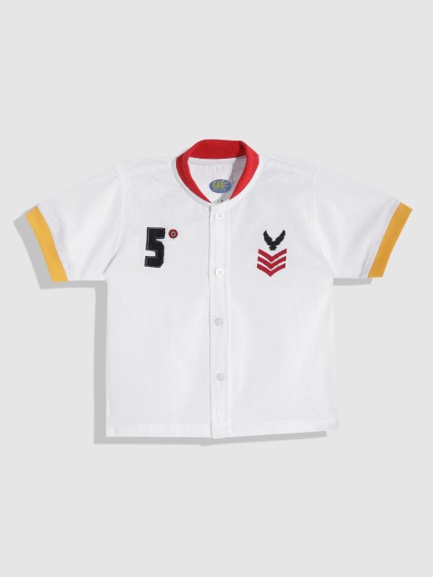 

YK Boys White Solid Applique Casual Shirt