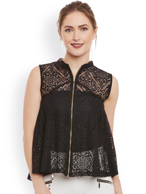 

Kazo Women Black Solid Lace Top