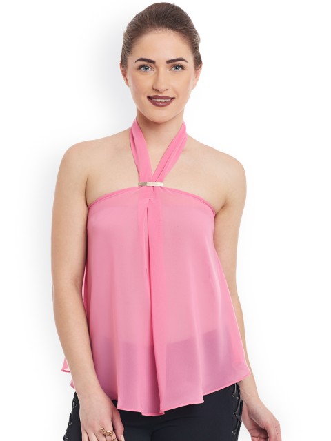 

Kazo Pink Sheer Halter Top