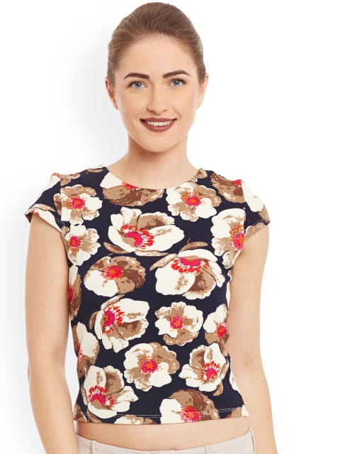 

Kazo Black & Brown Floral Print Crop Top