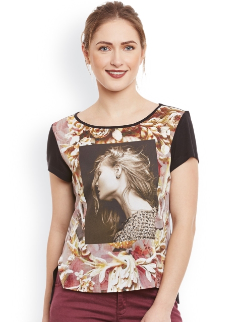 

Kazo Women Black Printed Round Neck T-shirt