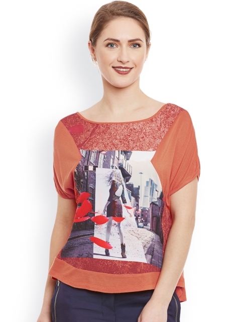 

Kazo Women Orange Printed Round Neck T-Shirt