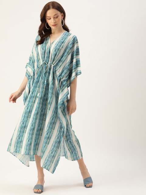 

COUPER & COLL Women Blue & White Striped Kaftan Midi Dress