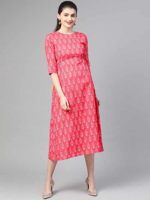 

AASI - HOUSE OF NAYO Pink Ethnic Motifs Ethnic A-Line Midi Dress