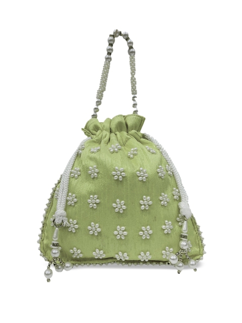 

LELYS Green & White Embellished Potli Clutch