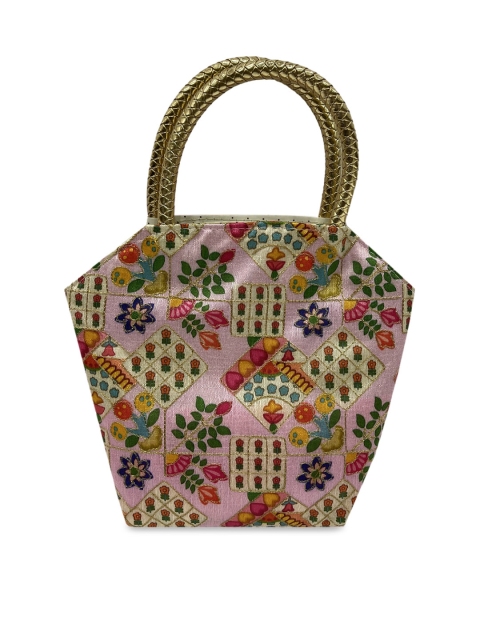

LELYS Pink Ethnic Motifs Printed Handheld Bag