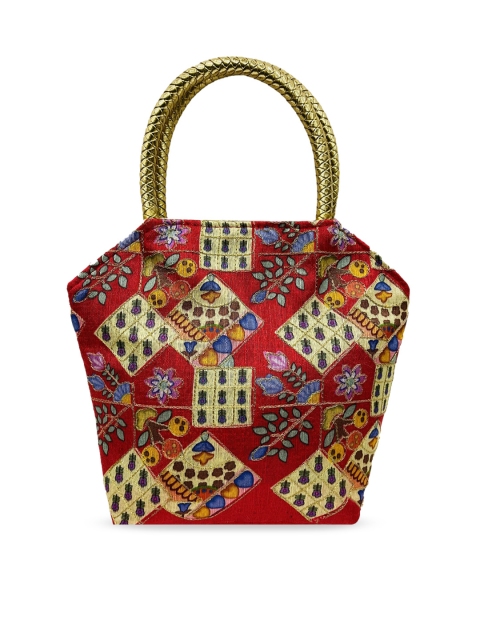 

LELYS Red Ethnic Motifs Printed Handheld Bag