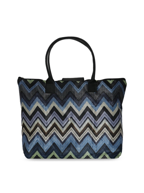 

LELYS Blue Geometric Printed Oversized Swagger Tote Bag