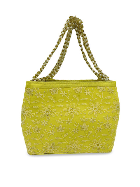 

LELYS Yellow Embellished Structured Handheld Bag