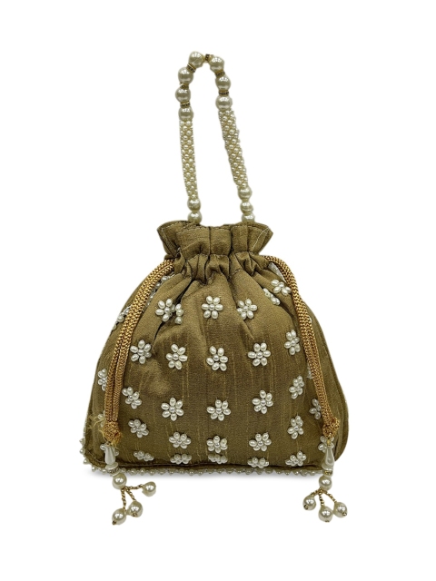

LELYS Bronze-Toned Ethnic Motifs Embellished Bucket Shoulder Bag