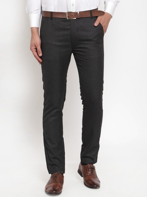 

JAINISH Men Black Smart Slim Fit Pure Cotton Easy Wash Trousers