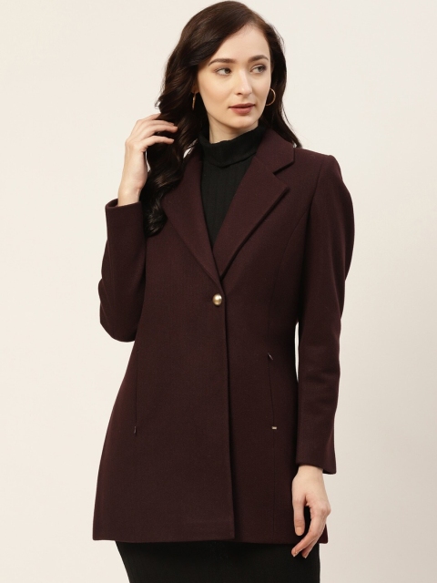 

Okane Women Wine Maroon Regular Fit Solid Single-Breasted Overcoat