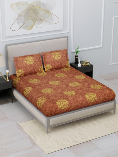

Home Fresh Brown & Yellow Floral 120 TC Cotton Queen Bedsheet with 2 Pillow Covers