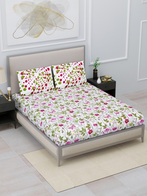 

Home Fresh Pink & White Floral 120 TC Queen Bedsheet with 2 Pillow Covers