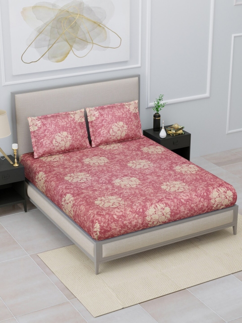 

Home Fresh Red & Beige Floral 120 TC Queen Bedsheet with 2 Pillow Covers
