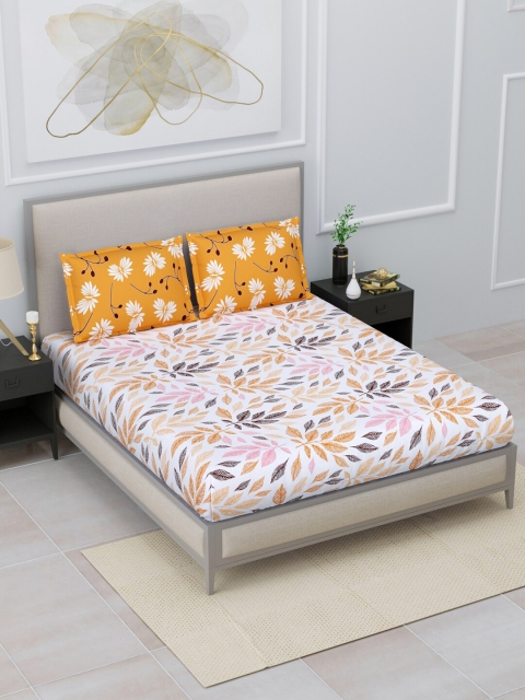 

Home Fresh Yellow Floral 120 TC Cotton 1 Queen Bedsheet With 2 Pillow Covers