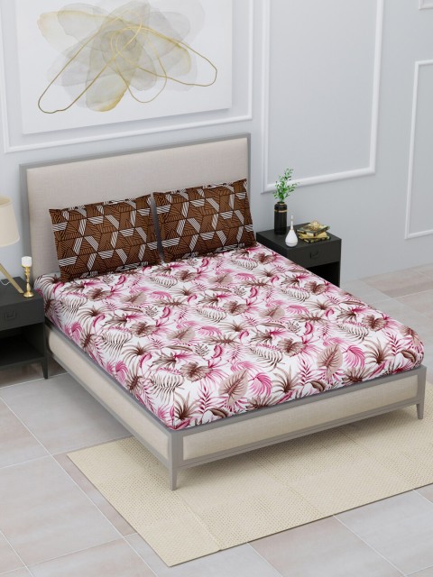 

Home Fresh Pink & White Floral 120 TC Cotton Queen Bedsheet with 2 Pillow Covers