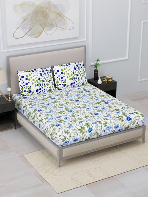 

Home Fresh Blue & White Floral 120 TC Pure Cotton Queen Bedsheet with 2 Pillow Covers