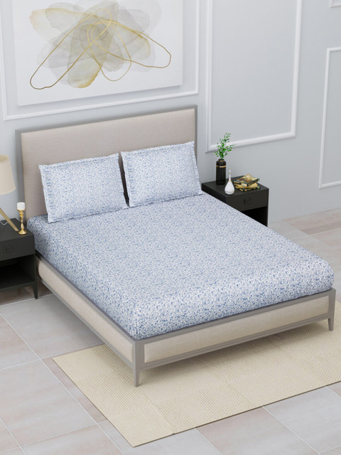 

Home Fresh Blue & Off White Floral 120 TC Queen Bedsheet with 2 Pillow Covers
