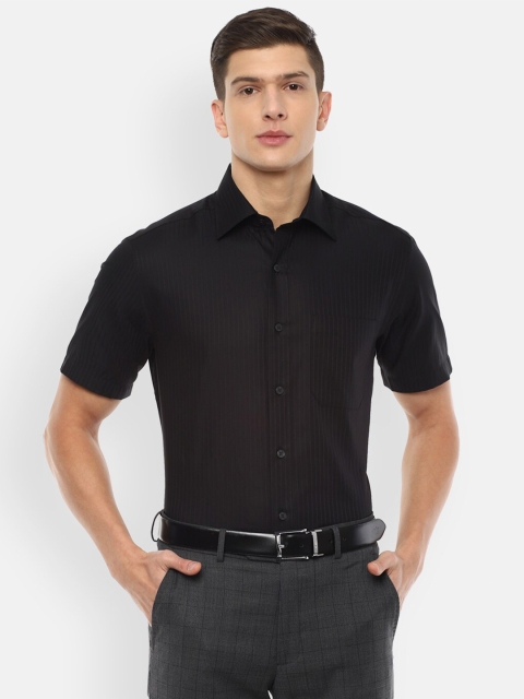 

Louis Philippe Men Black Striped Pure Cotton Formal Shirt