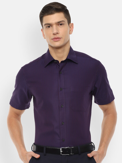 

Louis Philippe Men Purple Striped Pure Cotton Formal Shirt