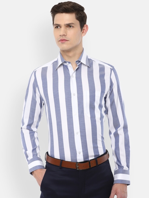 

Louis Philippe Men Blue & White Striped Pure Cotton Formal Shirt