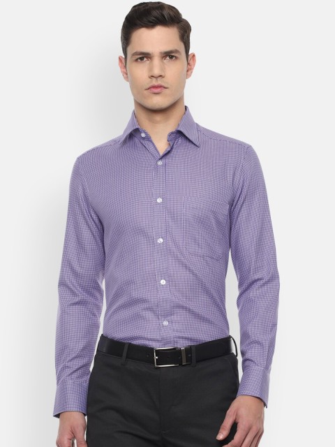 

Louis Philippe Men Purple & White Micro Checks Checked Pure Cotton Formal Shirt