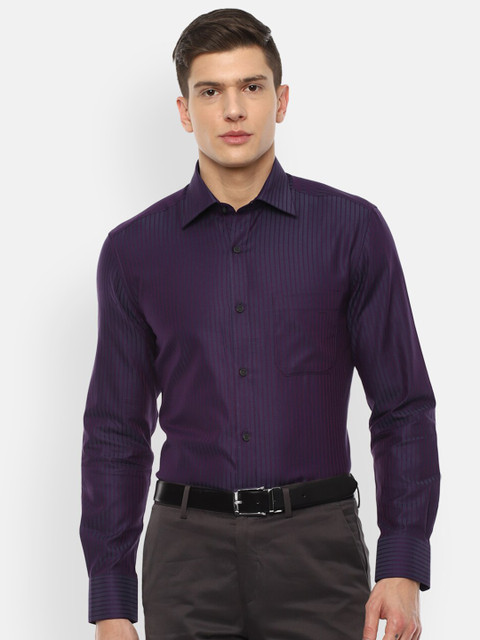 

Louis Philippe Men Purple Striped Self Design Cotton Formal Shirt